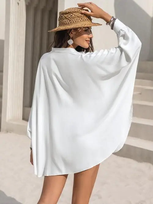 Openwork Button Up Long Sleeve Shirt - Trendsi - Flyclothing LLC