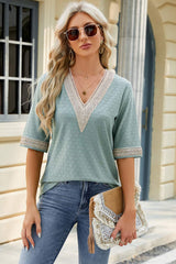 V-Neck Half Sleeve T-Shirt - Trendsi - Flyclothing LLC