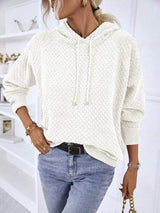 Texture Drawstring Long Sleeve Hooded Sweater - Trendsi - Flyclothing LLC