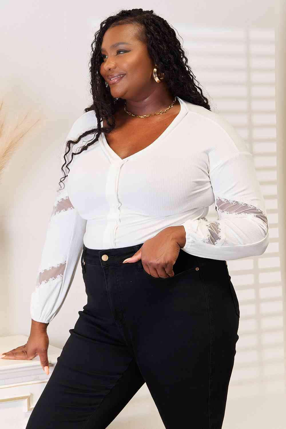 Double Take V-Neck Dropped Shoulder Blouse - Trendsi - Flyclothing LLC