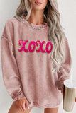 XOXO Sequin Round Neck Dropped Shoulder Sweatshirt - Trendsi - Flyclothing LLC