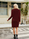 Notched Neck Cable-Knit Slit Sweater Dress - Trendsi - Flyclothing LLC