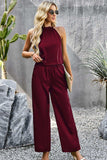 Grecian Neck Sleeveless Pocketed Top and Pants Set - Trendsi - Flyclothing LLC