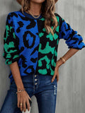 Leopard Round Neck Long Sleeve Sweater - Trendsi - Flyclothing LLC