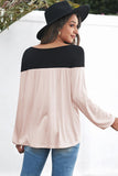 Contrast Balloon Sleeve Blouse - Trendsi