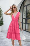 Contrast V-Neck Sleeveless Tiered Dress - Trendsi