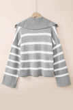 Striped Collared Neck Slit Sweater - Trendsi - Flyclothing LLC