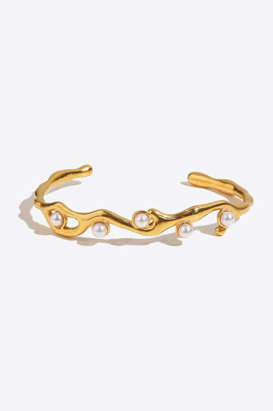 Inlaid Synthetic Pearl Open Bracelet - Trendsi
