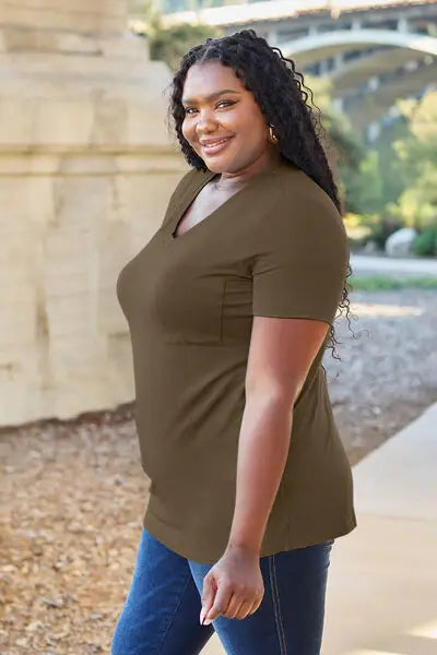 Basic Bae Full Size V-Neck Short Sleeve T-Shirt - Trendsi - Flyclothing LLC