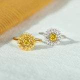 Sunflower Zircon 925 Sterling Silver Ring - Trendsi