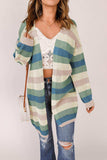 Full Size Striped Long Sleeve Openwork Cardigan - Trendsi - Flyclothing LLC