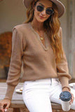 Notched Long Sleeve Sweater - Trendsi - Flyclothing LLC