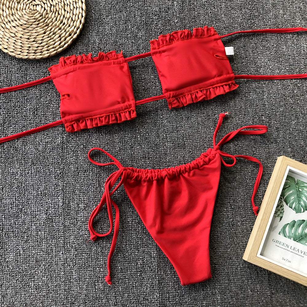 Frill Trim Ruched Bikini Set - Trendsi - Flyclothing LLC