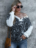 Leopard Decorative Button V-Neck Top - Trendsi