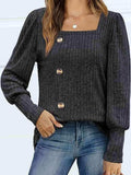 Decorative Button Square Neck Top - Trendsi - Flyclothing LLC