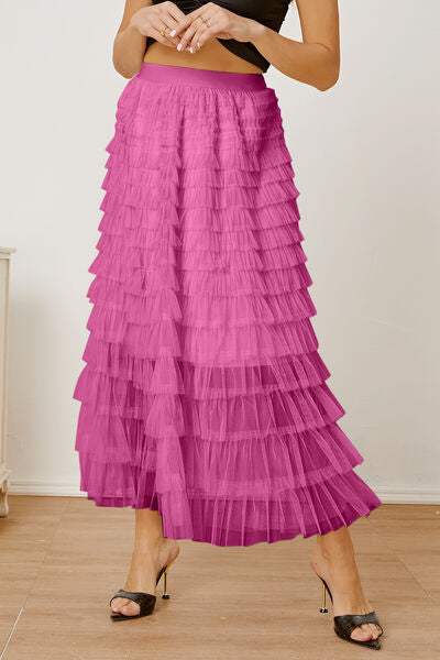 Ruched High Waist Tiered Skirt - Trendsi - Flyclothing LLC