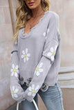 Flower Distressed Long Sleeve Sweater - Trendsi - Flyclothing LLC