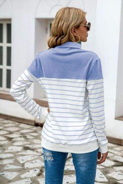 Striped Contrast Turtleneck Sweater - Trendsi - Flyclothing LLC