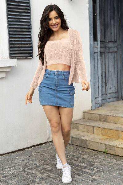 Cropped Cami and Open Front Cardigan Set - Trendsi - Flyclothing LLC