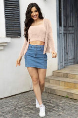 Cropped Cami and Open Front Cardigan Set - Trendsi