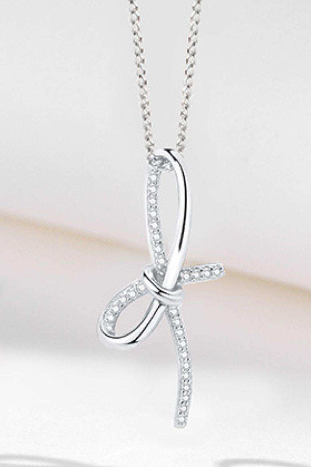 Zircon Bow Pendant Necklace - Trendsi - Flyclothing LLC