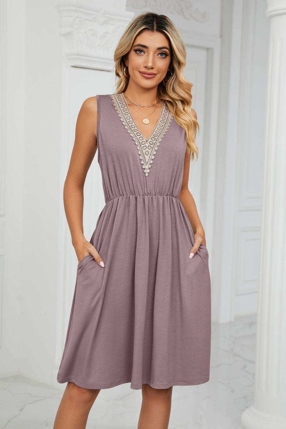 Contrast V-Neck Sleeveless Dress - Trendsi - Flyclothing LLC