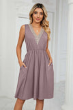 Contrast V-Neck Sleeveless Dress - Trendsi - Flyclothing LLC
