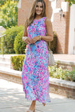 Printed Round Neck Slit Sleeveless Dress - Trendsi - Flyclothing LLC