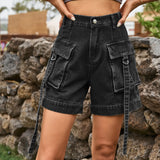 High Waist Denim Cargo Shorts - Trendsi - Flyclothing LLC