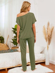 Round Neck Top and Pants Lounge Set - Trendsi