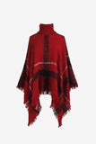 Plaid Turtleneck Raw Hem Poncho - Trendsi - Flyclothing LLC