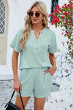 Notched Button Detail Dropped Shoulder Top and Shorts Set - Trendsi - Flyclothing LLC
