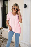 Eyelet Flounce Sleeve Scalloped V-Neck Top - Trendsi - Flyclothing LLC