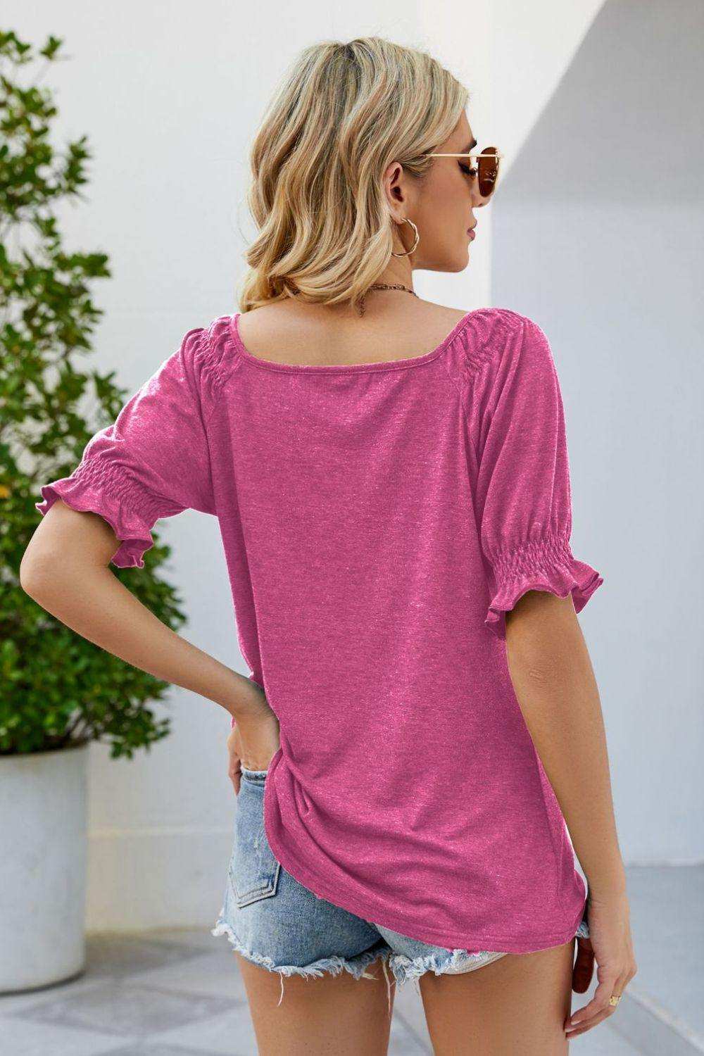 Short Flounce Sleeve Top - Trendsi - Flyclothing LLC