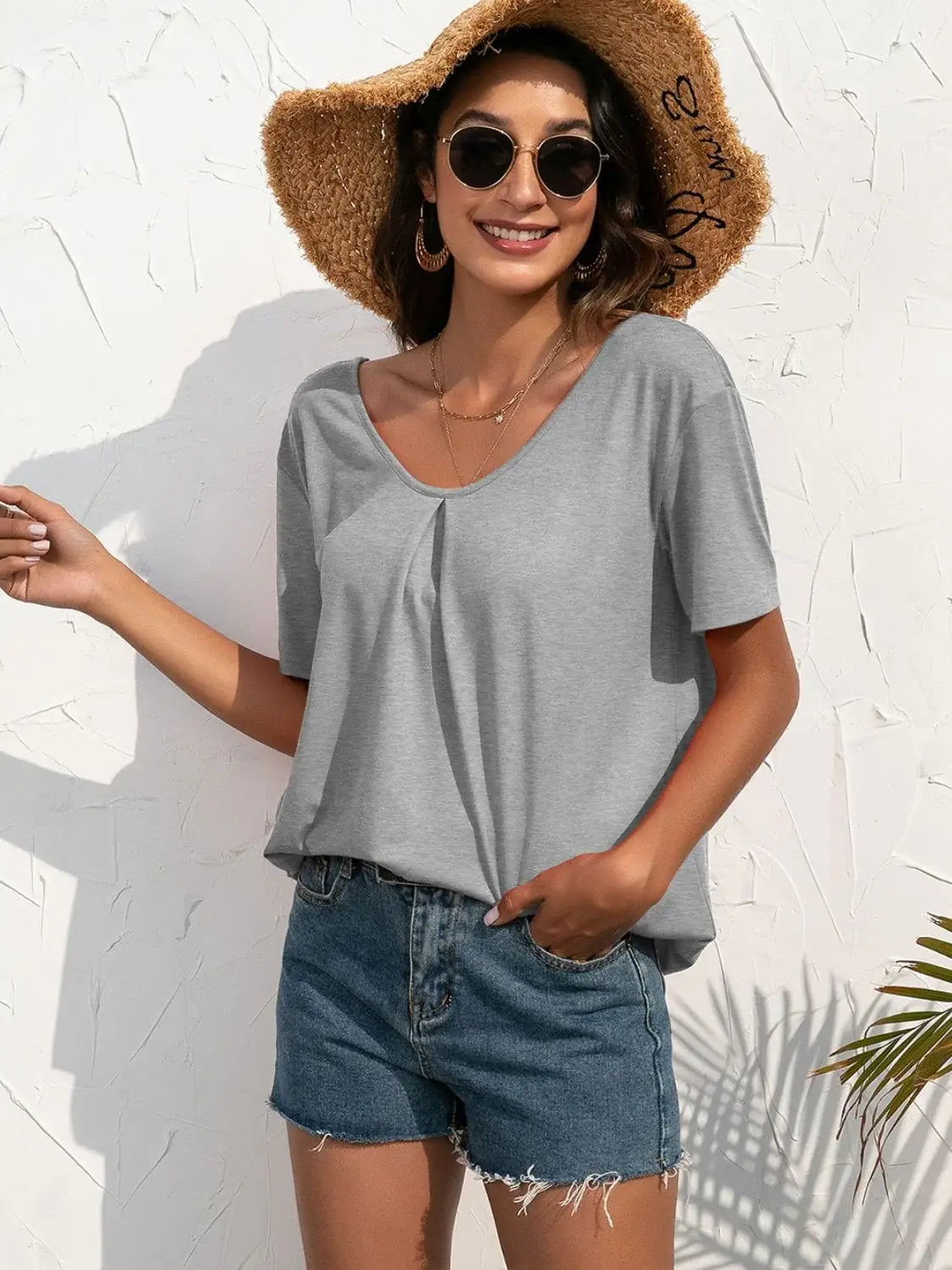 Lace Trim Short Sleeve Top - Trendsi - Flyclothing LLC