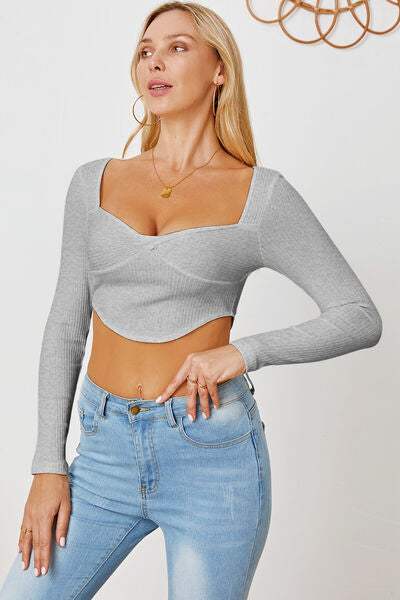 Ribbed Long Sleeve T-Shirt - Trendsi - Flyclothing LLC