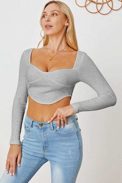 Ribbed Long Sleeve T-Shirt - Trendsi - Flyclothing LLC