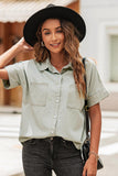 Button Front Collared Short Sleeve Shirt - Trendsi