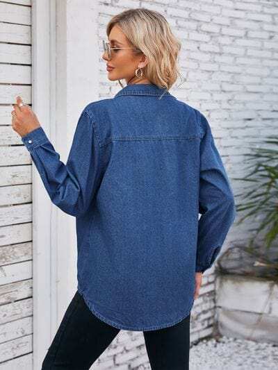 Button Up Collared Neck Denim Jacket - Trendsi - Flyclothing LLC