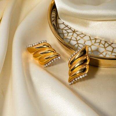 Inlaid Zircon Stainless Steel Geometric Stud Earrings - Trendsi - Flyclothing LLC