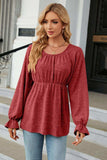 Round Neck Flounce Sleeve Blouse - Trendsi - Flyclothing LLC