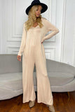 Long Sleeve V-Neck Jumpsuit with Pockets - Trendsi - Flyclothing LLC