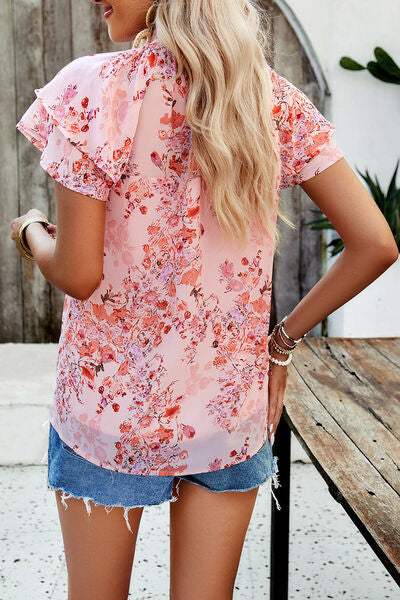 Printed Ruffled Mock Neck Blouse - Trendsi - Flyclothing LLC