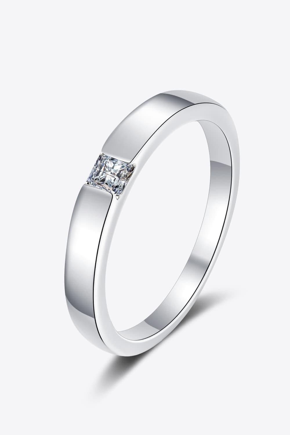 Inlaid Moissanite Rhodium-Plated Ring - Trendsi