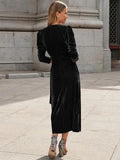 Surplice Puff Sleeve Midi Dress - Trendsi
