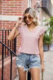 Eyelet Flutter Sleeve Scalloped V-Neck Top - Trendsi - Flyclothing LLC