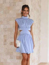 Cutout Ruched Mock Neck Mini Dress - Trendsi - Flyclothing LLC