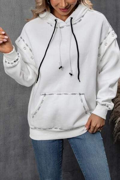 Drawstring Kangaroo Pocket Dropped Shoulder Hoodie - Trendsi - Flyclothing LLC
