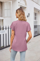 Notched Neck Flutter Sleeve Satin Top - Trendsi - Flyclothing LLC