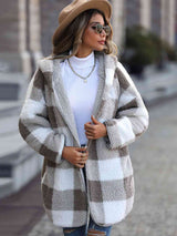 Plaid Open Front Hooded Coat - Trendsi - Flyclothing LLC
